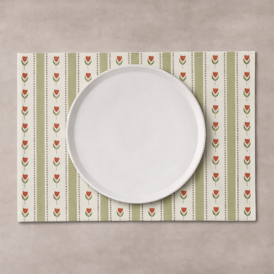 Cottagecore Tulip Stripe Linen Placemat 46.5 x 32cm