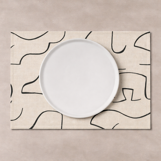 Modern Minimalist Linen Placemat 46.5 x 32cm – Abstract Black Line
