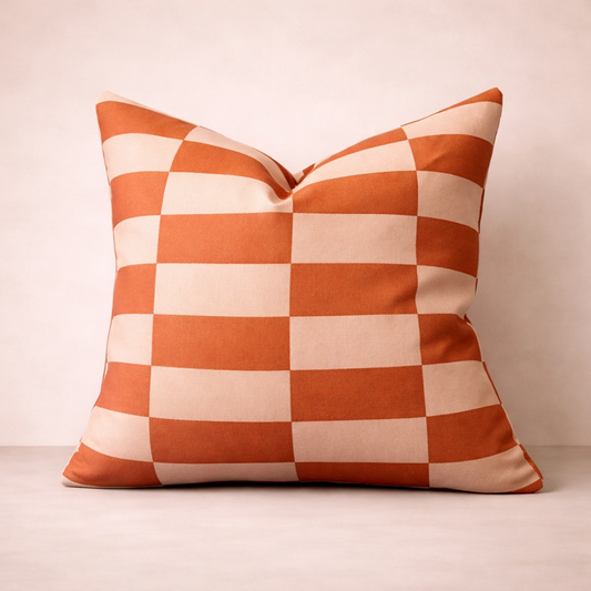 Square Pillowcase - Rectangular Checkerboard Orange Cushion Design