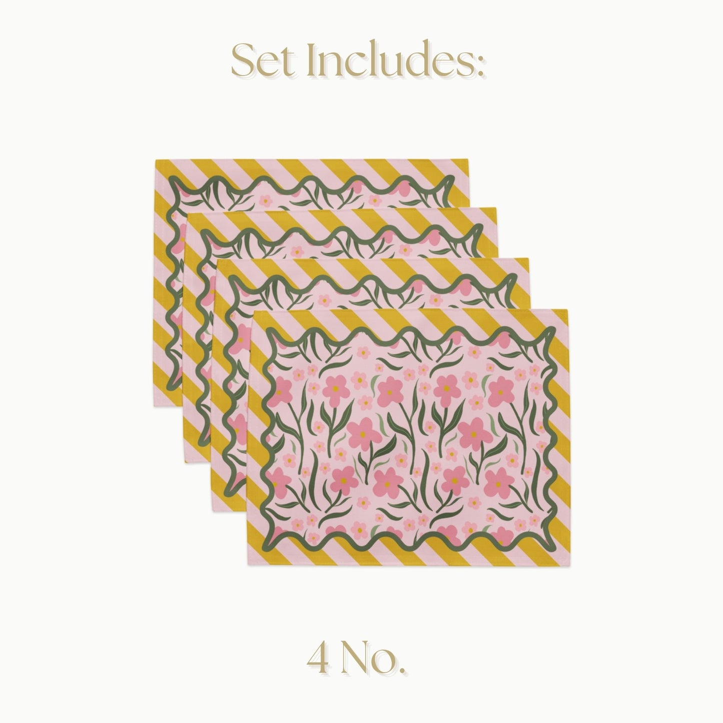 Floral and Stripe Placemat Set, Set of 4
