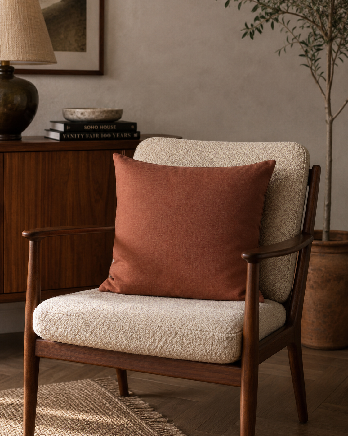 Rust Cotton Linen Cushion Cover