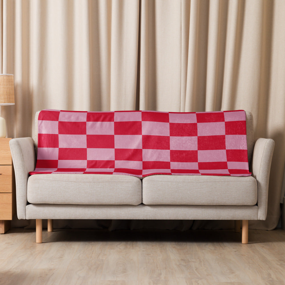 Sherpa Blanket - Red and Pink Check Fleece Blanket