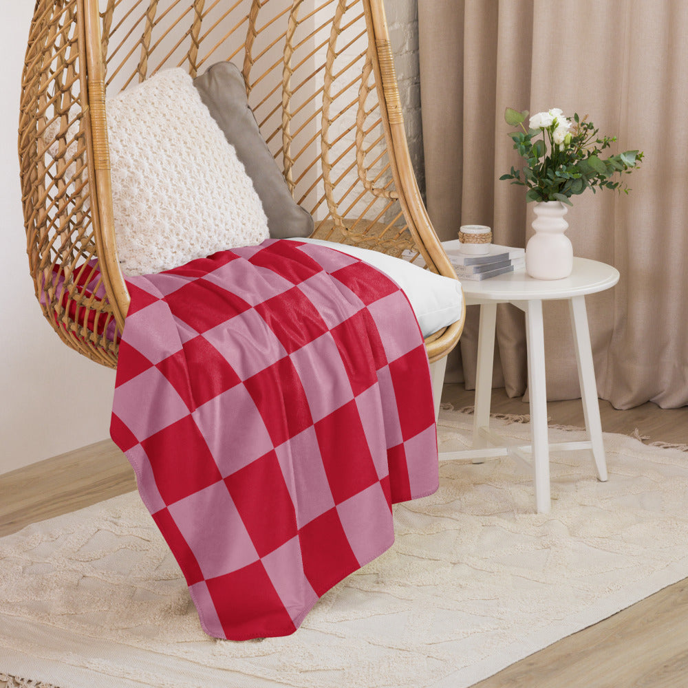 Sherpa Blanket - Red and Pink Check Fleece Blanket