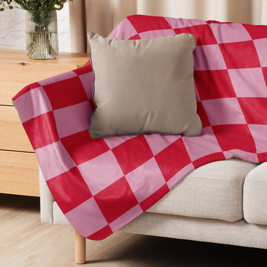 Sherpa Blanket - Red and Pink Check Fleece Blanket