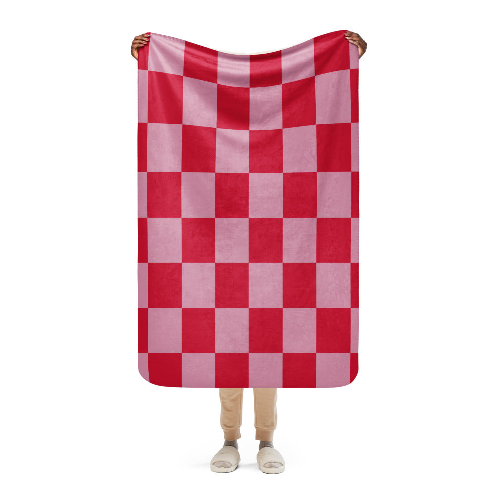 Sherpa Blanket - Red and Pink Check Fleece Blanket