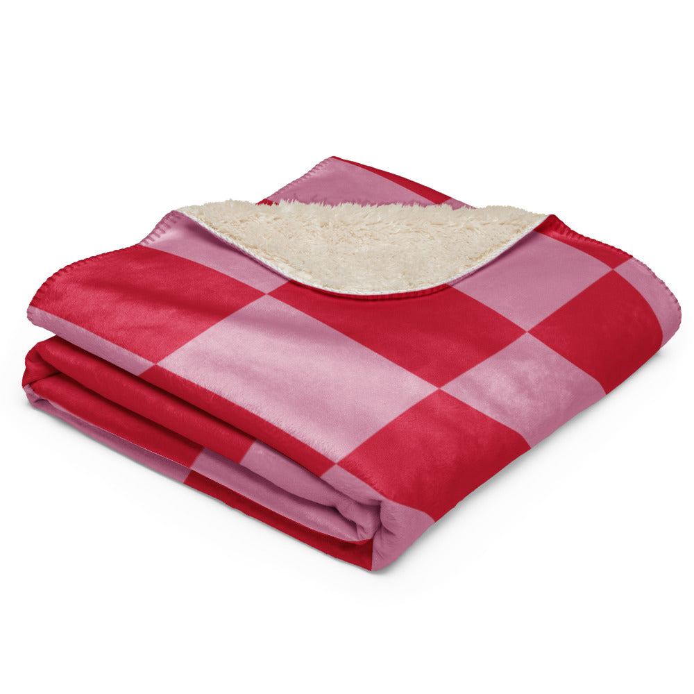 Sherpa Blanket - Red and Pink Check Fleece Blanket