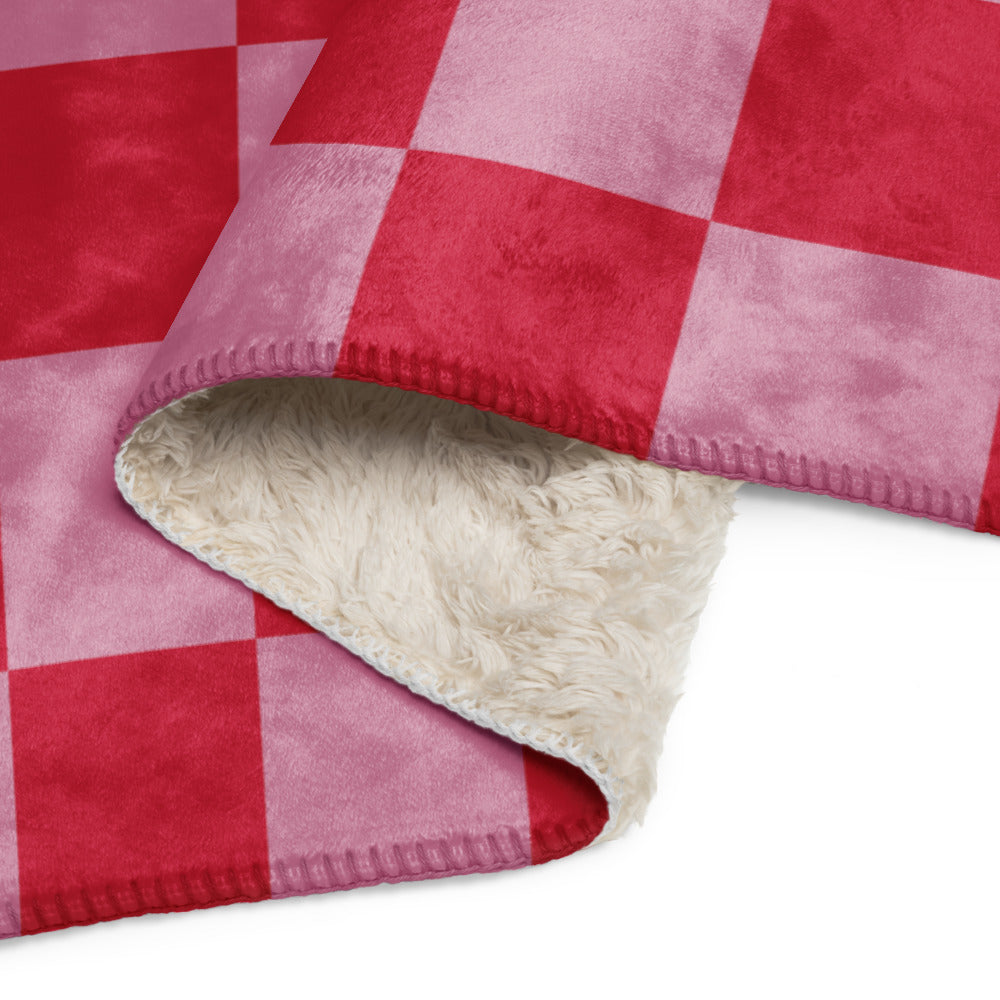 Sherpa Blanket - Red and Pink Check Fleece Blanket